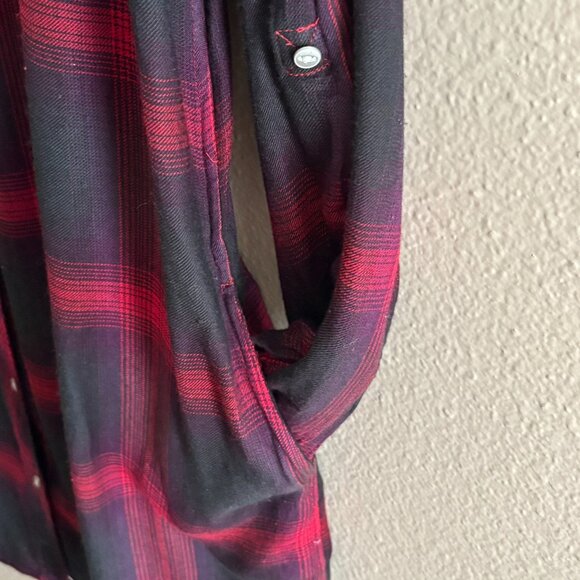 Lucky Brand Red & Black Plaid Tunic Top  XL -Convenient Slit Pockets- - Picture 6 of 15